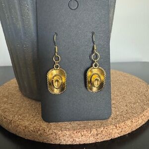 Gold Cowboy Hat Charm Dangle Earrings - Women Jewelry